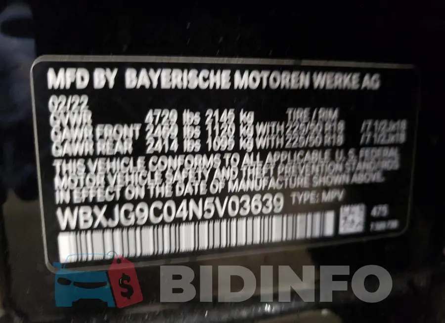 WBXJG9C04N5V03639 Photo# 13