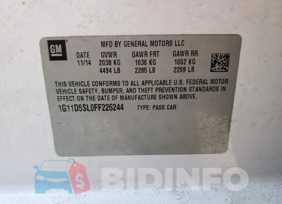 1G11D5SL0FF226244 Photo# 10