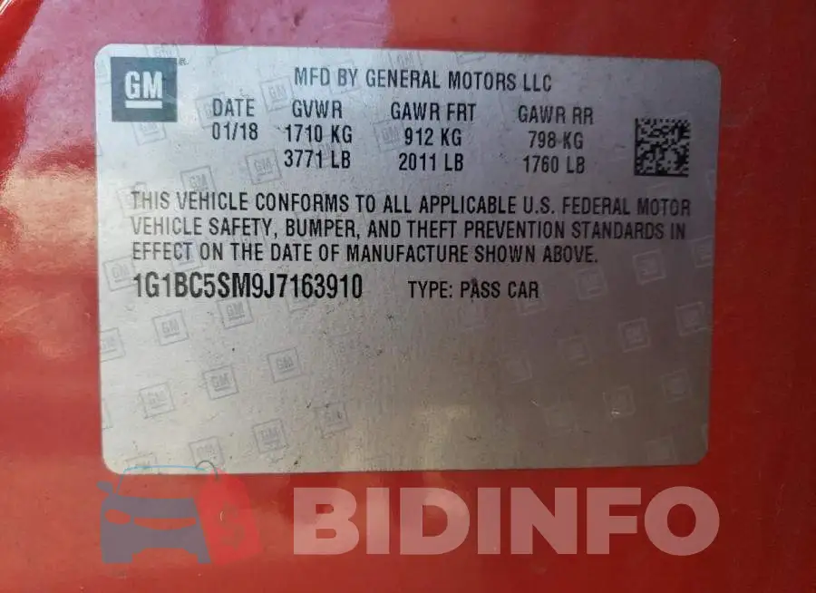 1G1BC5SM9J7163910 Photo# 12