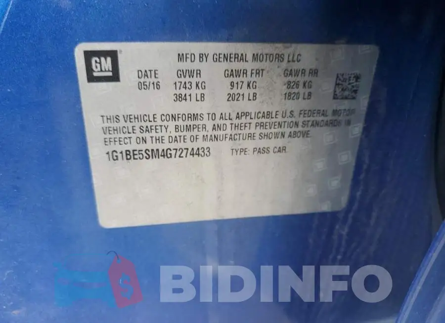 1G1BE5SM4G7274433 Photo# 12