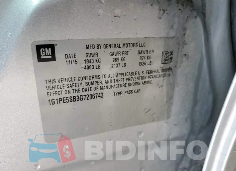 1G1PE5SB3G7206743 Photo# 12