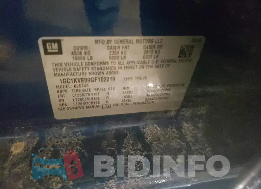 1GC1KVE89GF102219 Photo# 12