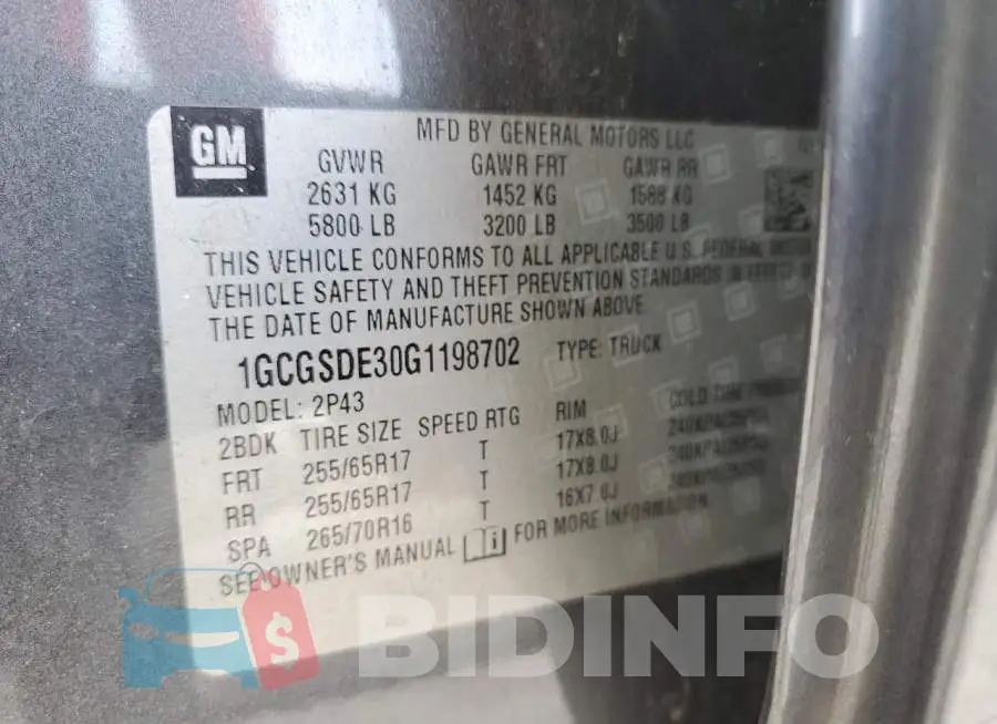 1GCGSDE30G1198702 Photo# 12
