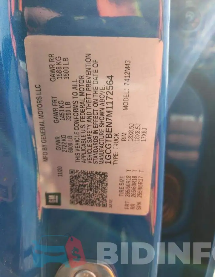 1GCGTBEN7M1172564 Photo# 13