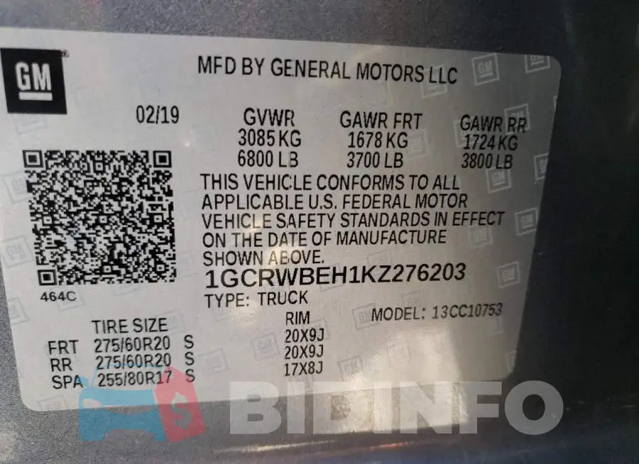 1GCRWBEH1KZ276203 Photo# 12