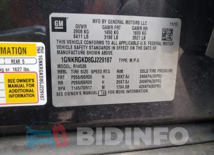 1GNKRGKD8GJ229187 Photo# 13