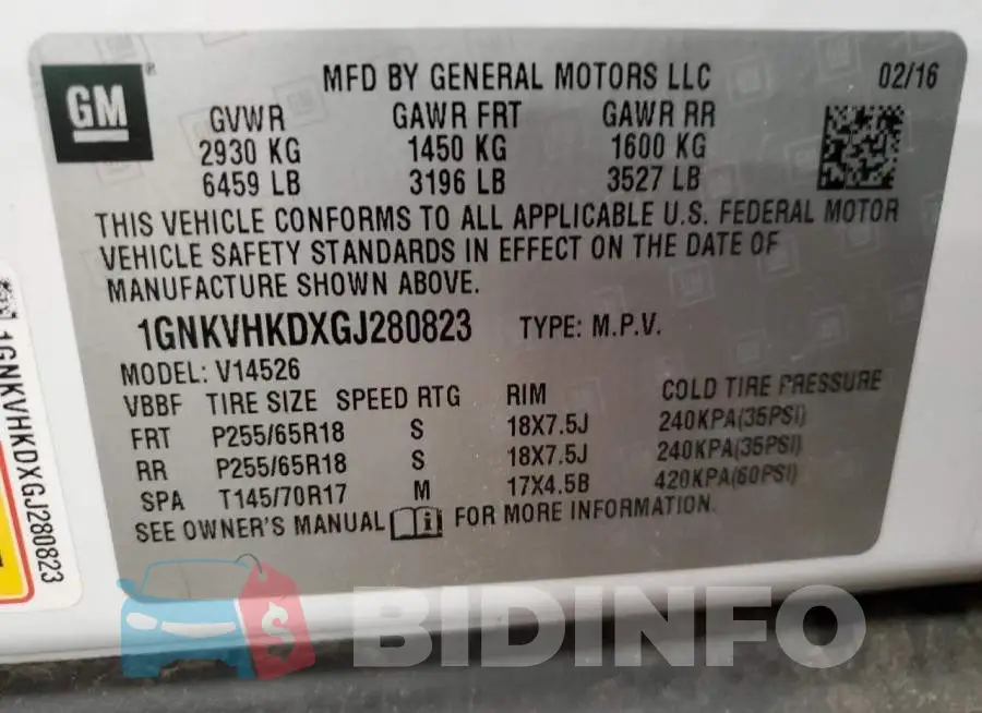 1GNKVHKDXGJ280823 Photo# 13