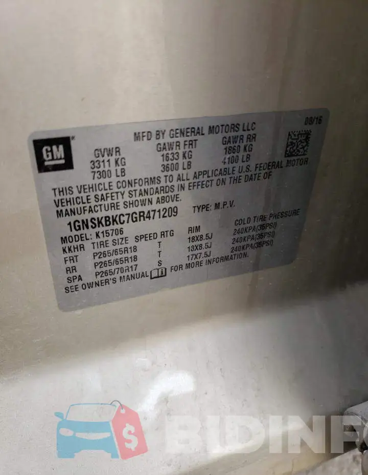 1GNSKBKC7GR471209 Photo# 13