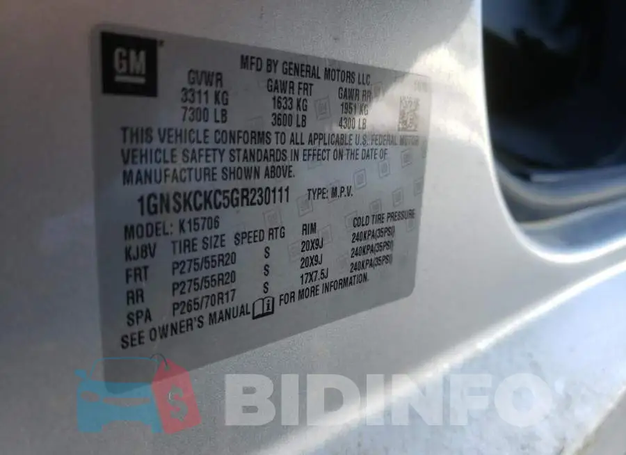 1GNSKCKC5GR230111 Photo# 12