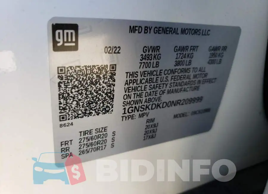 1GNSKDKD0NR209999 Photo# 13