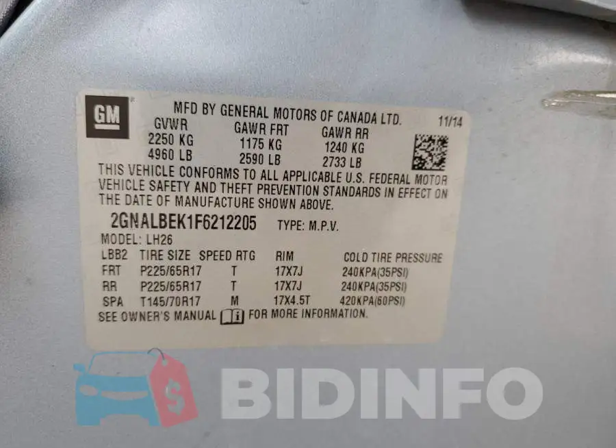 2GNALBEK1F6212205 Photo# 13