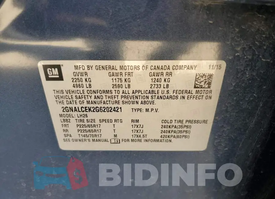 2GNALCEK2G6202421 Photo# 10