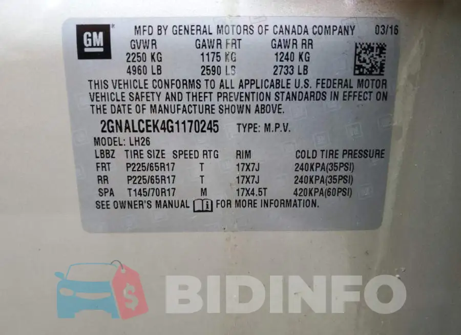 2GNALCEK4G1170245 Photo# 12