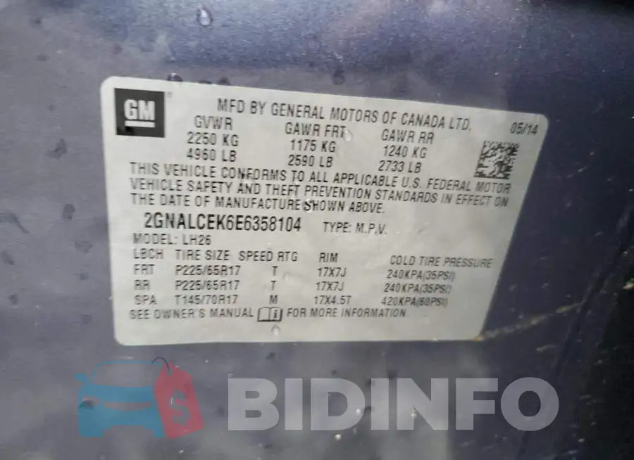 2GNALCEK6E6358104 Photo# 13