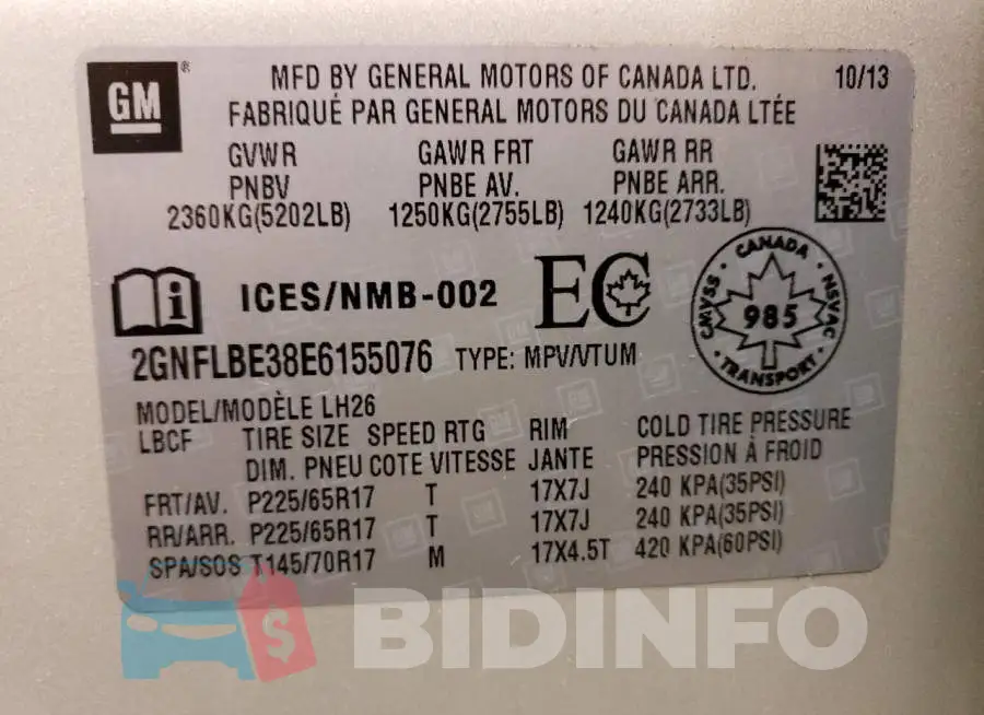 2GNFLBE38E6155076 Photo# 13