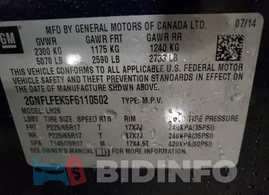 2GNFLFEK5F6110502 Photo# 13