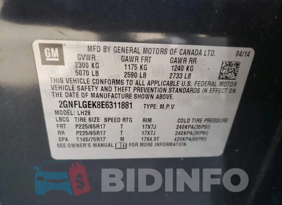 2GNFLGEK8E6311881 Photo# 12