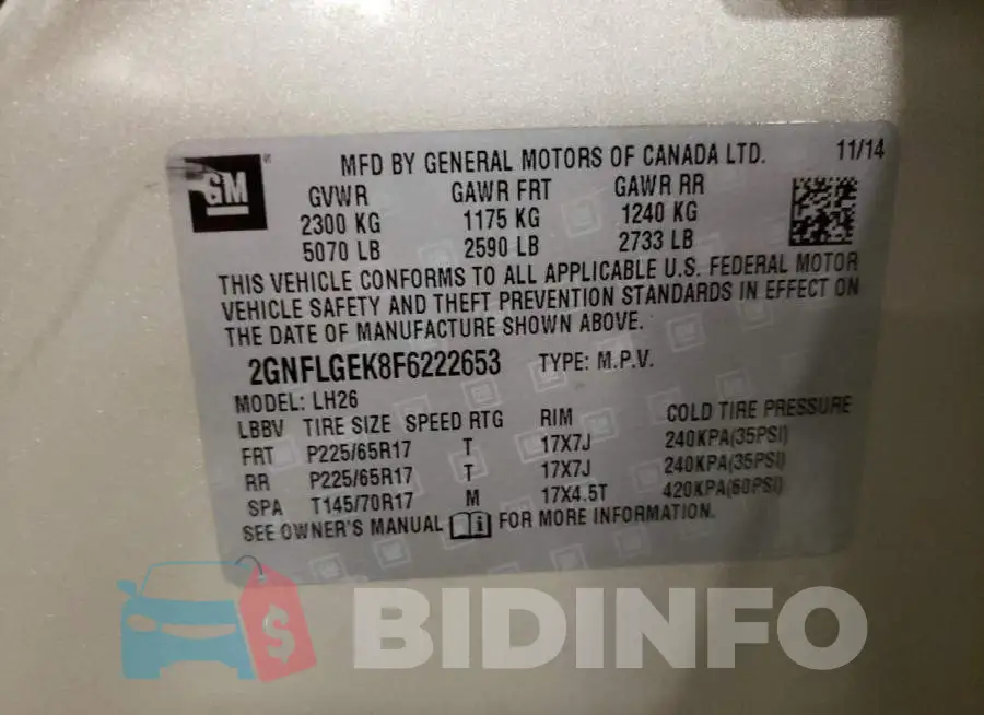 2GNFLGEK8F6222653 Photo# 13