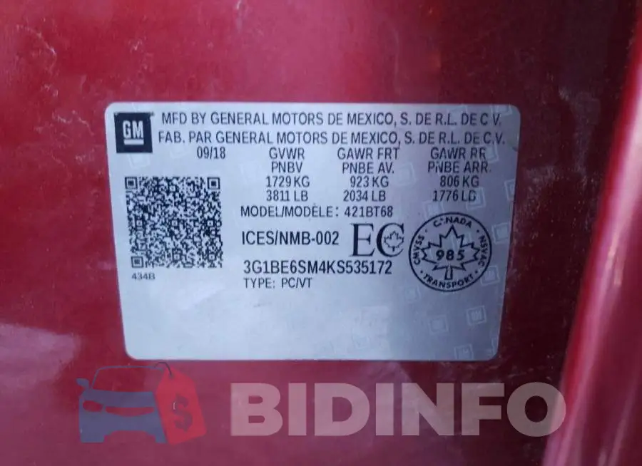 3G1BE6SM4KS535172 Photo# 12