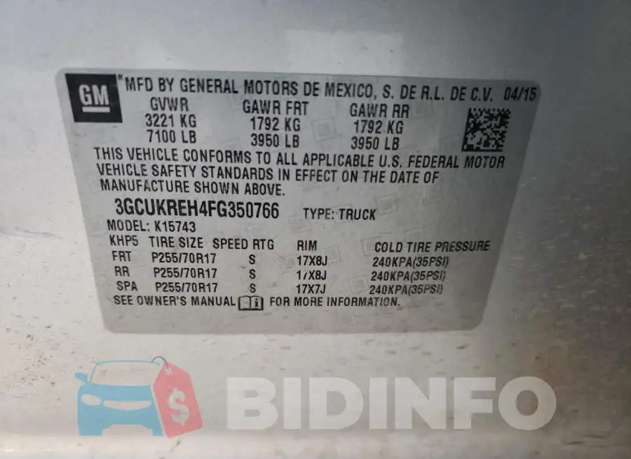 3GCUKREH4FG350766 Photo# 12
