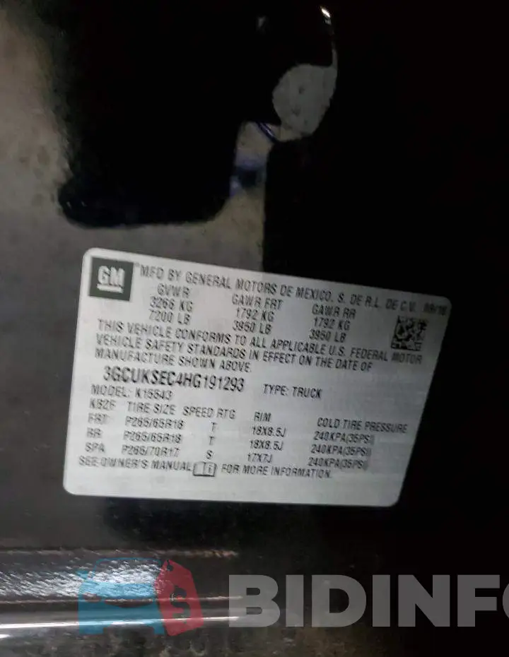 3GCUKSEC4HG191293 Photo# 12