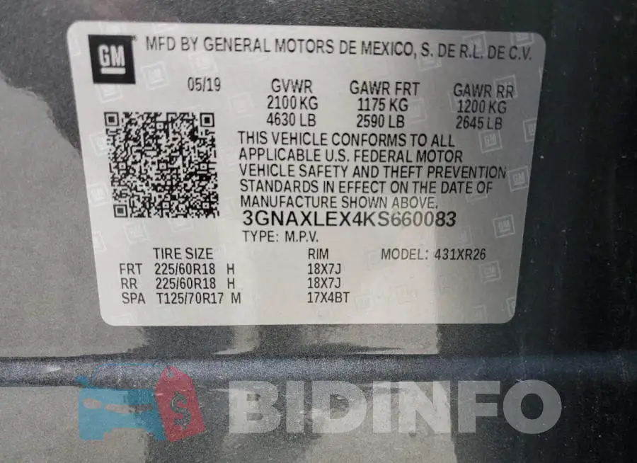 3GNAXLEX4KS660083 Photo# 13