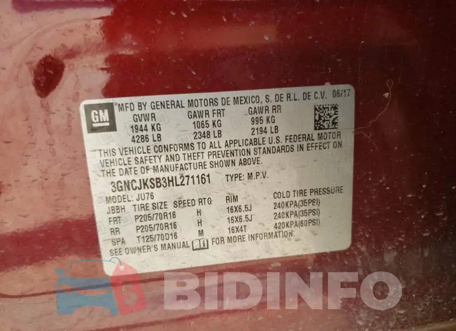 3GNCJKSB3HL271161 Photo# 14