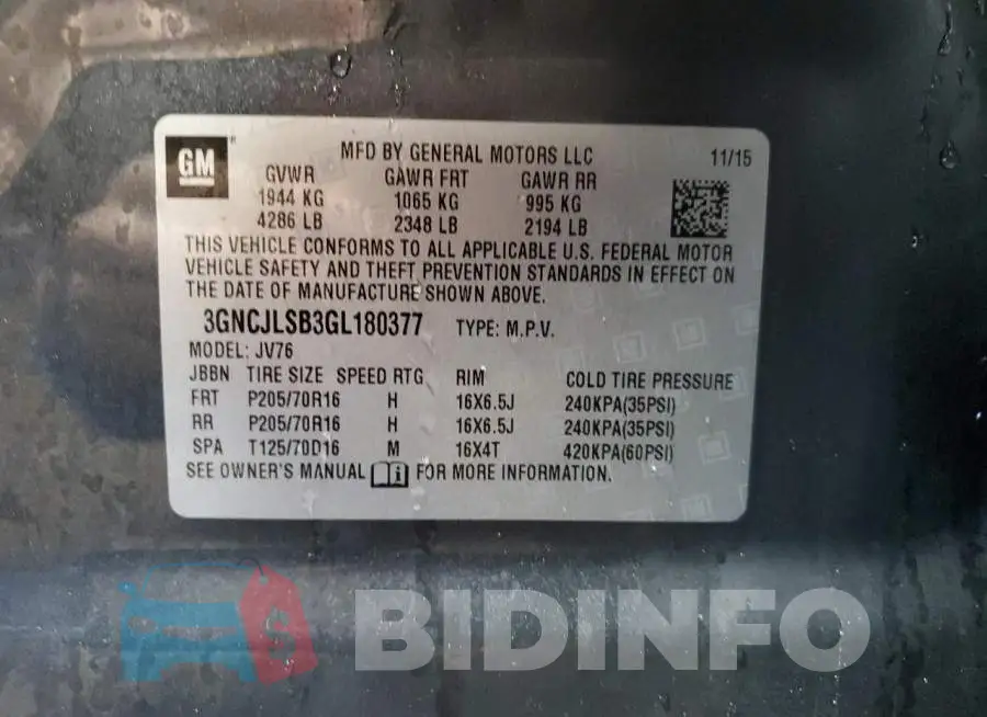 3GNCJLSB3GL180377 Photo# 12