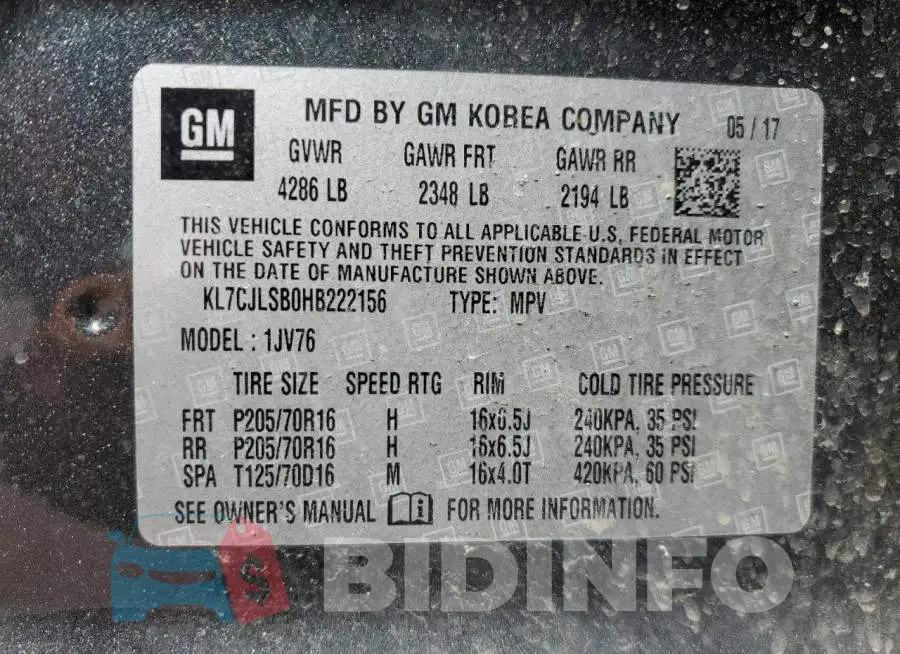 KL7CJLSB0HB222156 Photo# 13