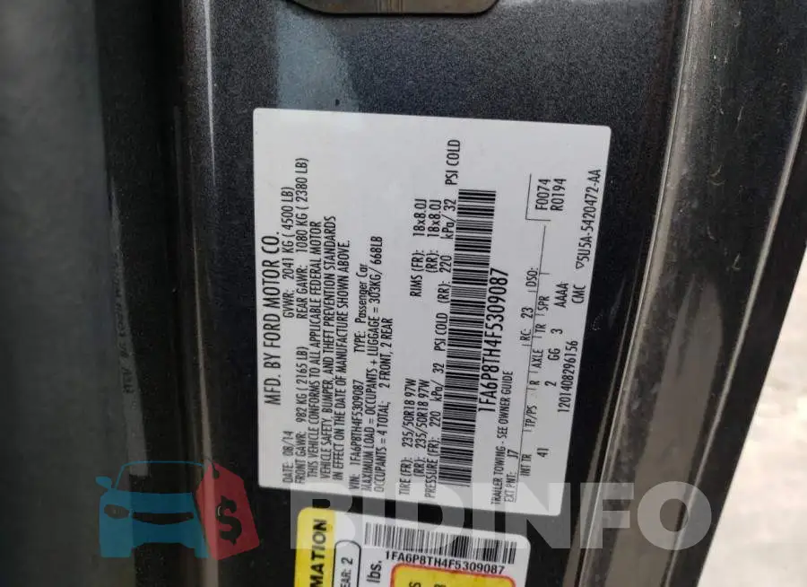 1FA6P8TH4F5309087 Photo# 12