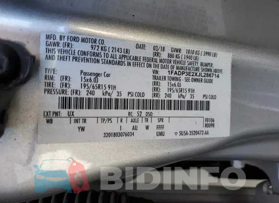 1FADP3E2XJL286714 Photo# 12