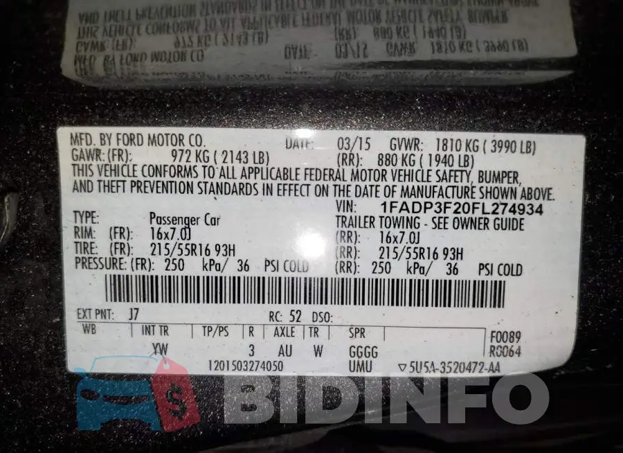 1FADP3F20FL274934 Photo# 13