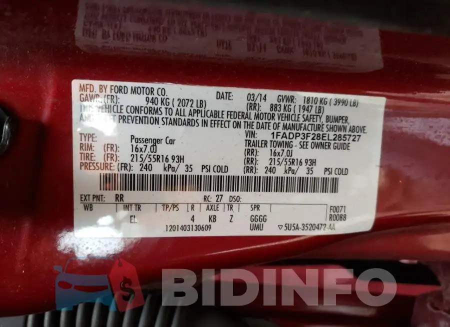 1FADP3F28EL285727 Photo# 12