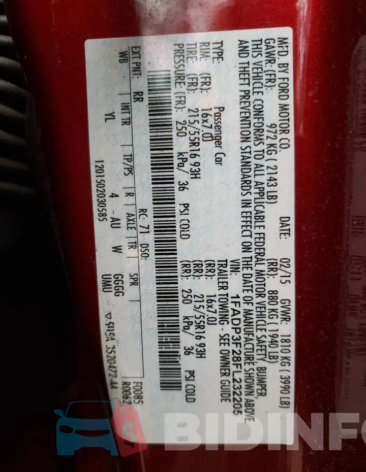 1FADP3F28FL232205 Photo# 12