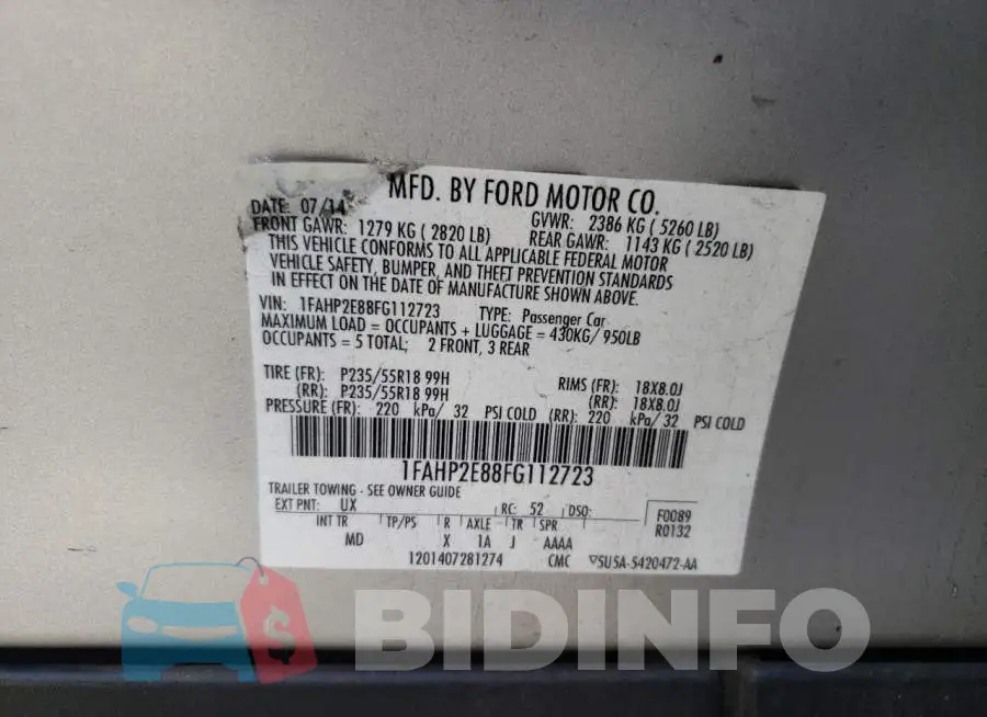 1FAHP2E88FG112723 Photo# 12