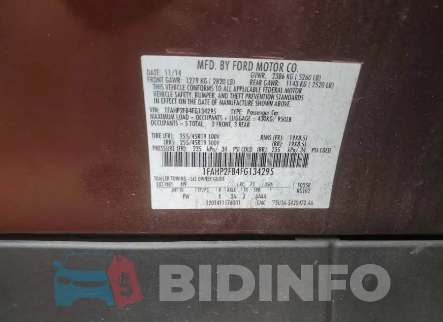 1FAHP2F84FG134295 Photo# 12