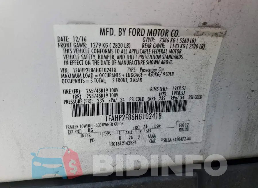 1FAHP2F86HG102418 Photo# 12