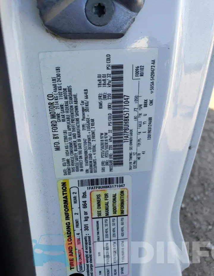 1FATP8UH8K5171047 Photo# 13