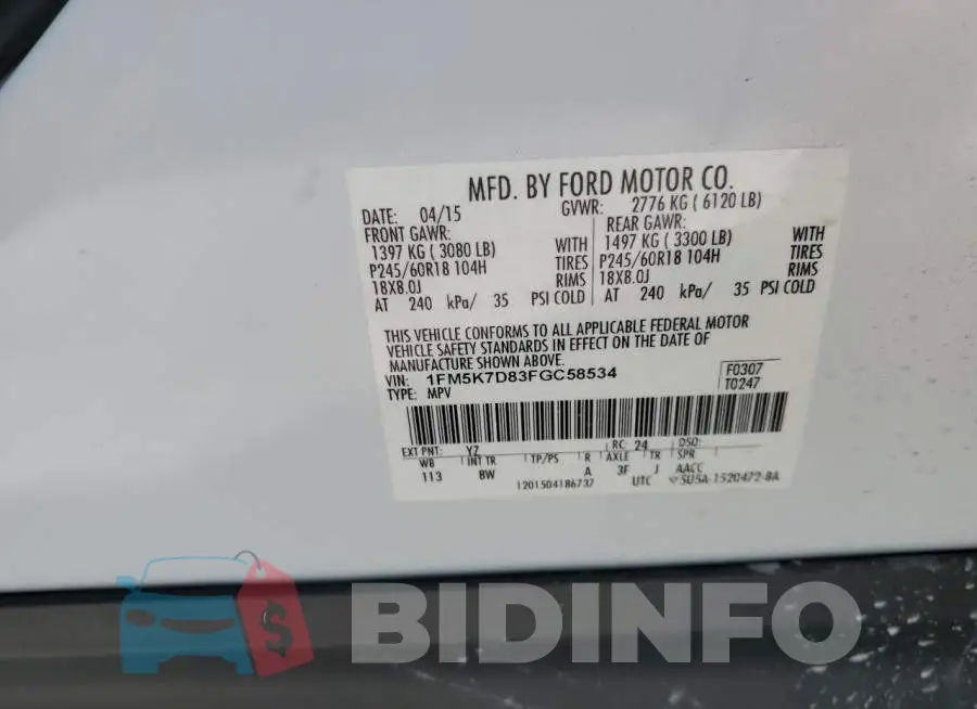 1FM5K7D83FGC58534 Photo# 12