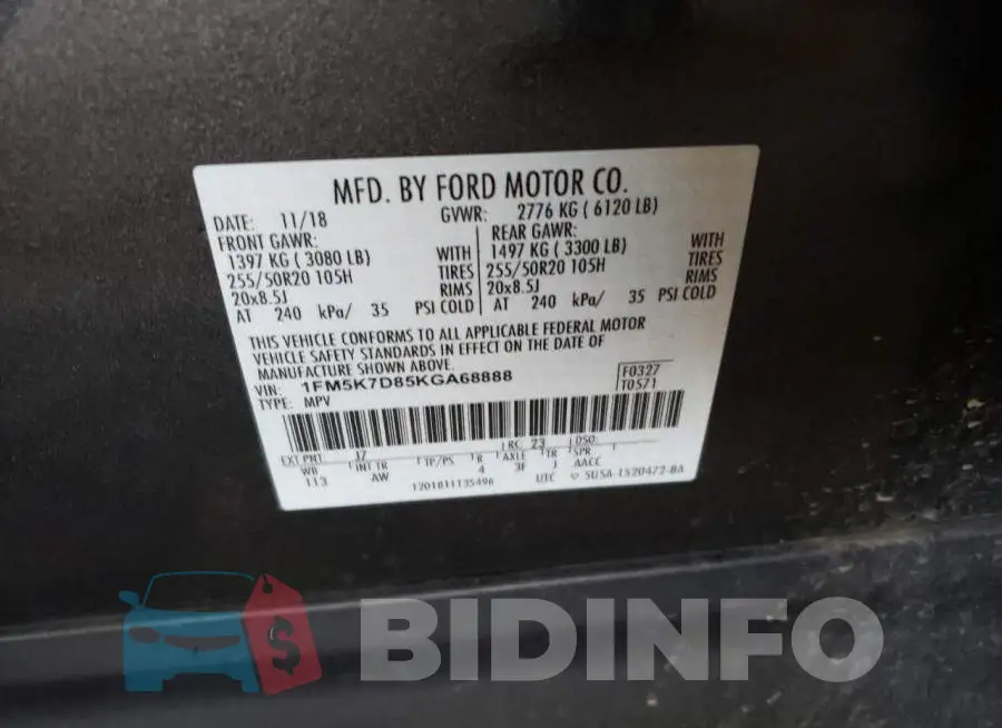1FM5K7D85KGA68888 Photo# 13