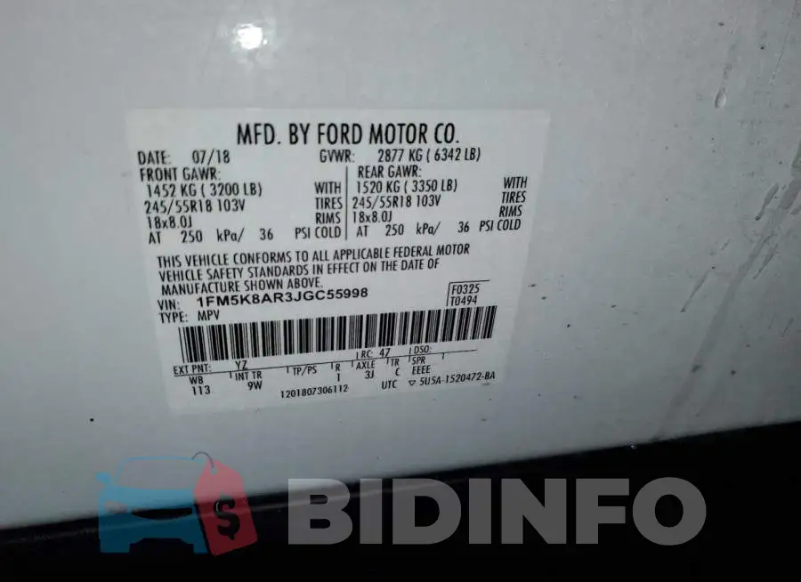 1FM5K8AR3JGC55998 Photo# 12