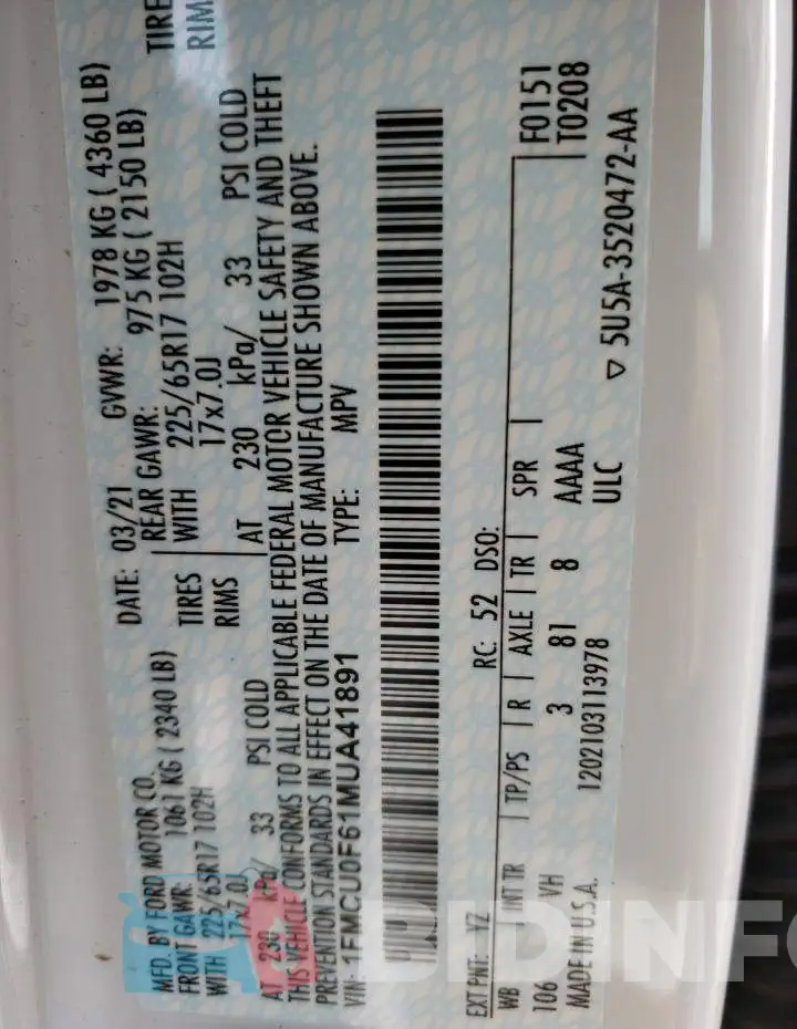 1FMCU0F61MUA41891 Photo# 10