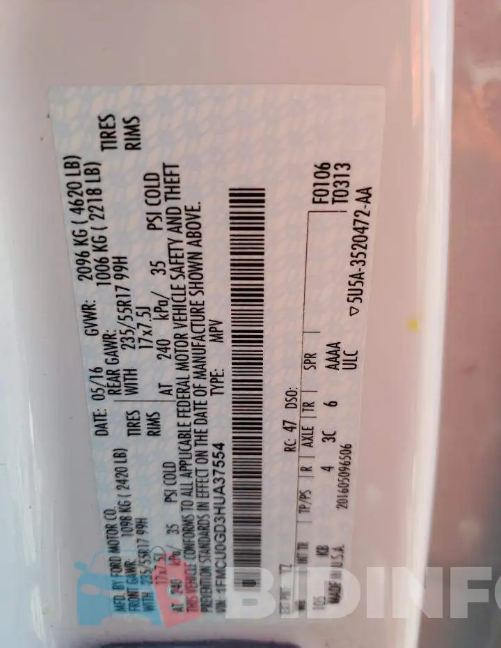 1FMCU0GD3HUA37554 Photo# 13