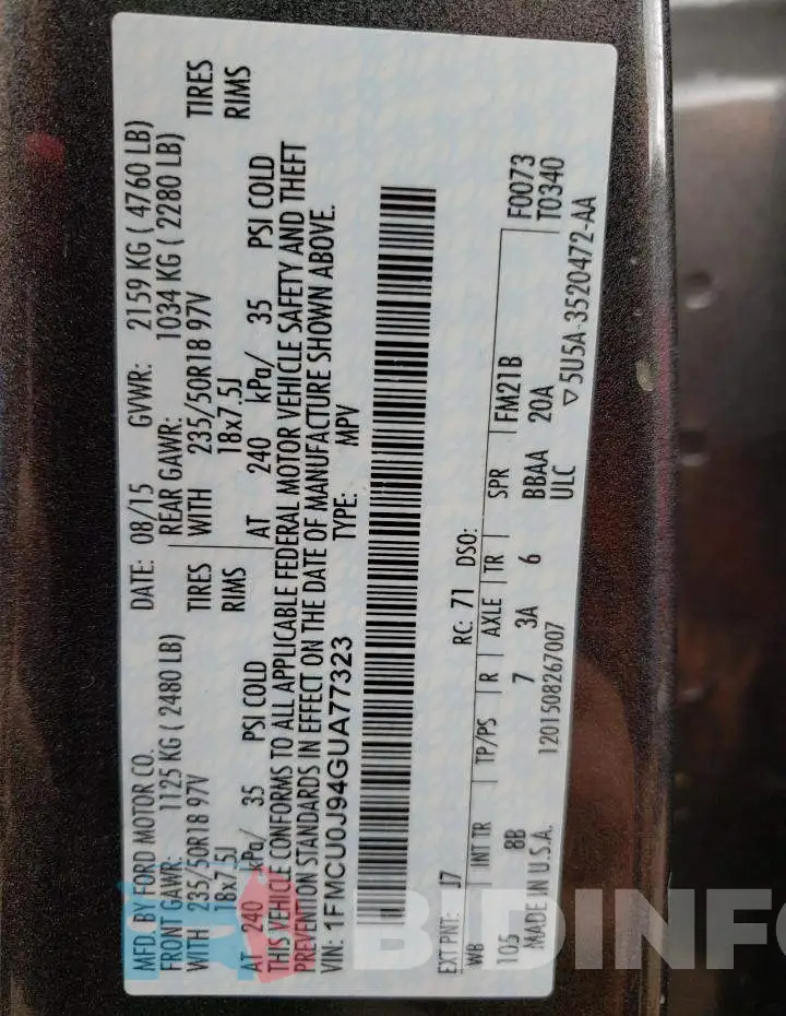1FMCU0J94GUA77323 Photo# 13