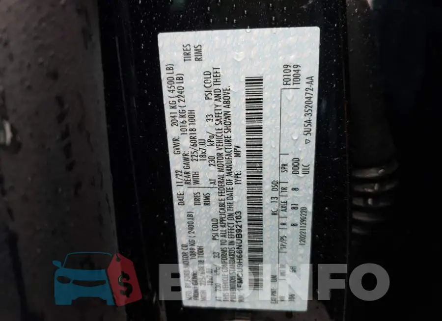 1FMCU9H66NUB92163 Photo# 14