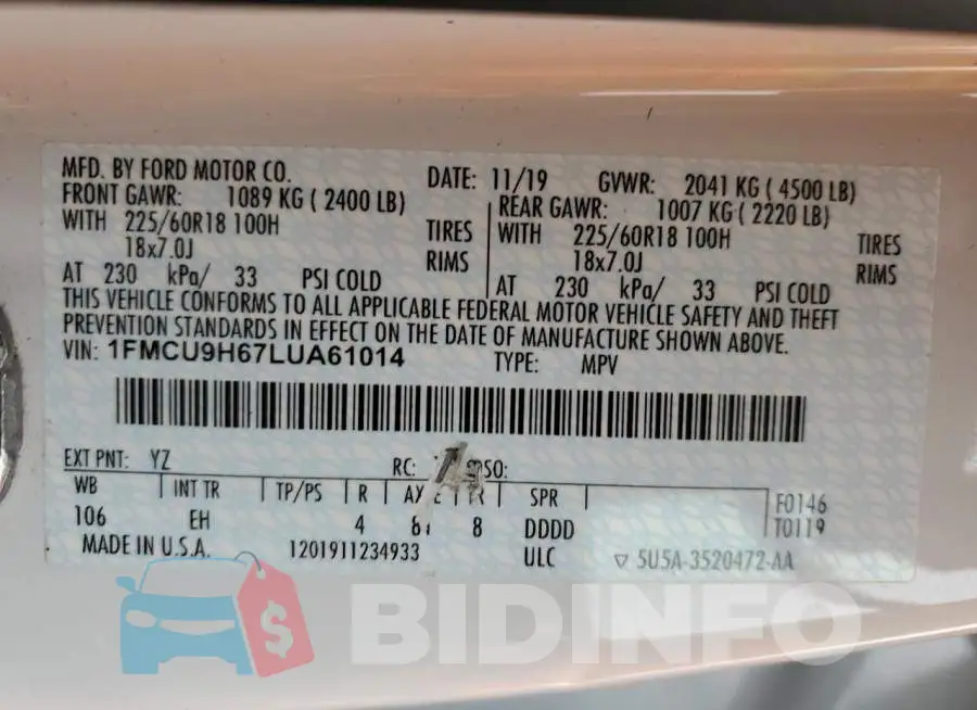 1FMCU9H67LUA61014 Photo# 13