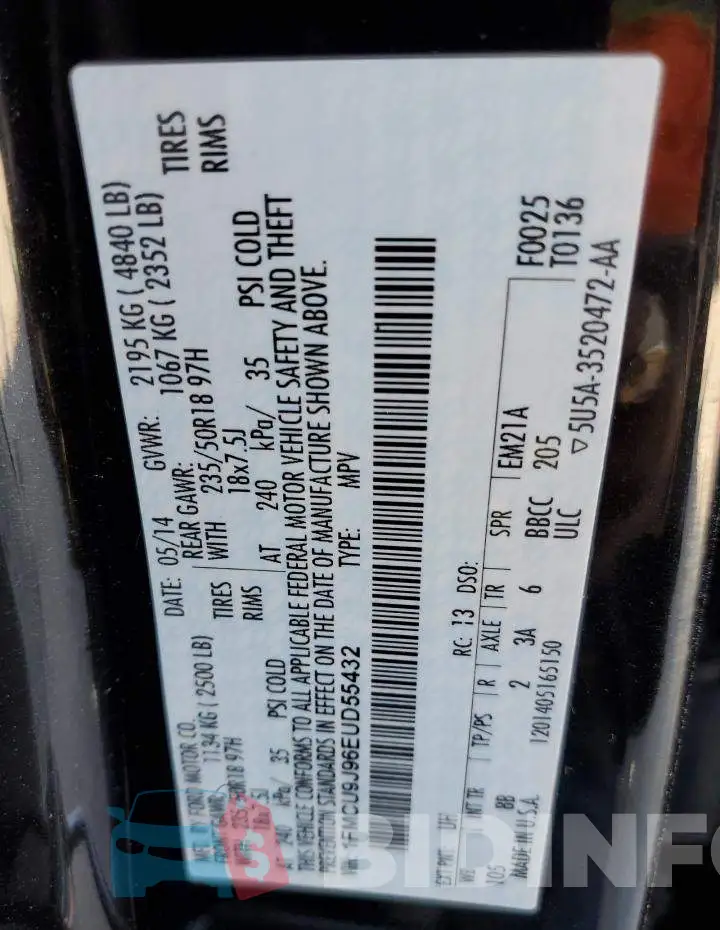 1FMCU9J96EUD55432 Photo# 13