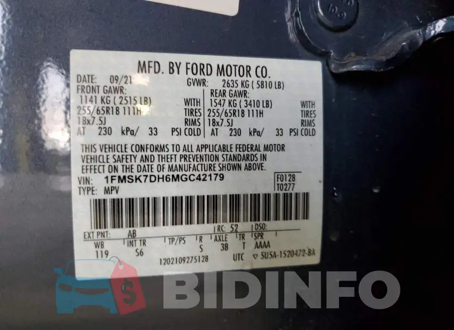 1FMSK7DH6MGC42179 Photo# 13