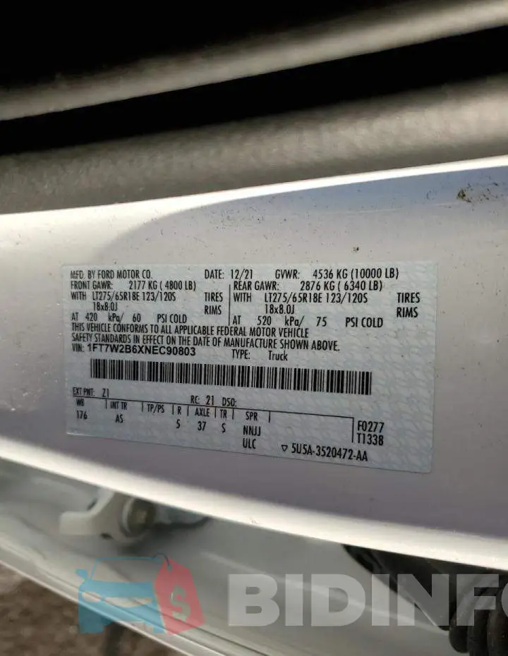 1FT7W2B6XNEC90803 Photo# 13