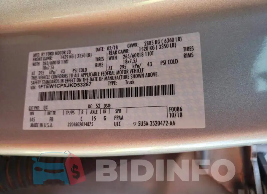 1FTEW1CPXJKD53287 Photo# 13